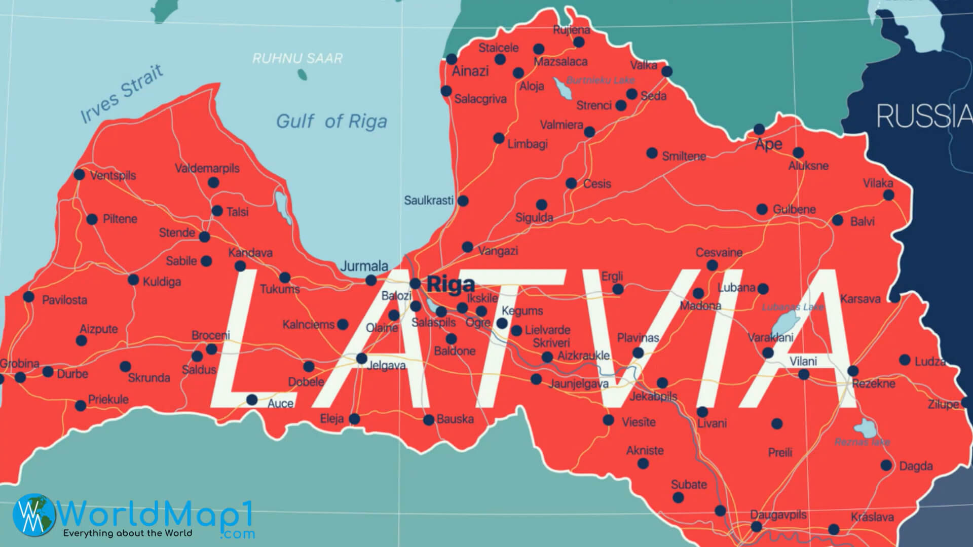 Carte des grandes villes de Lettonie